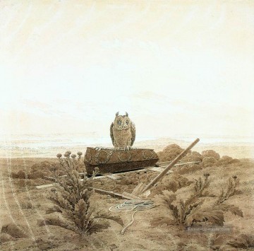  David Maler - Landschaft mit Grab Sarg und Eule romantischem Caspar David Friedrich